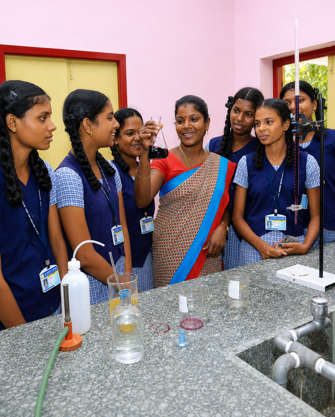Students conducting supervised practical experiments in the science laboratories at JMJ School