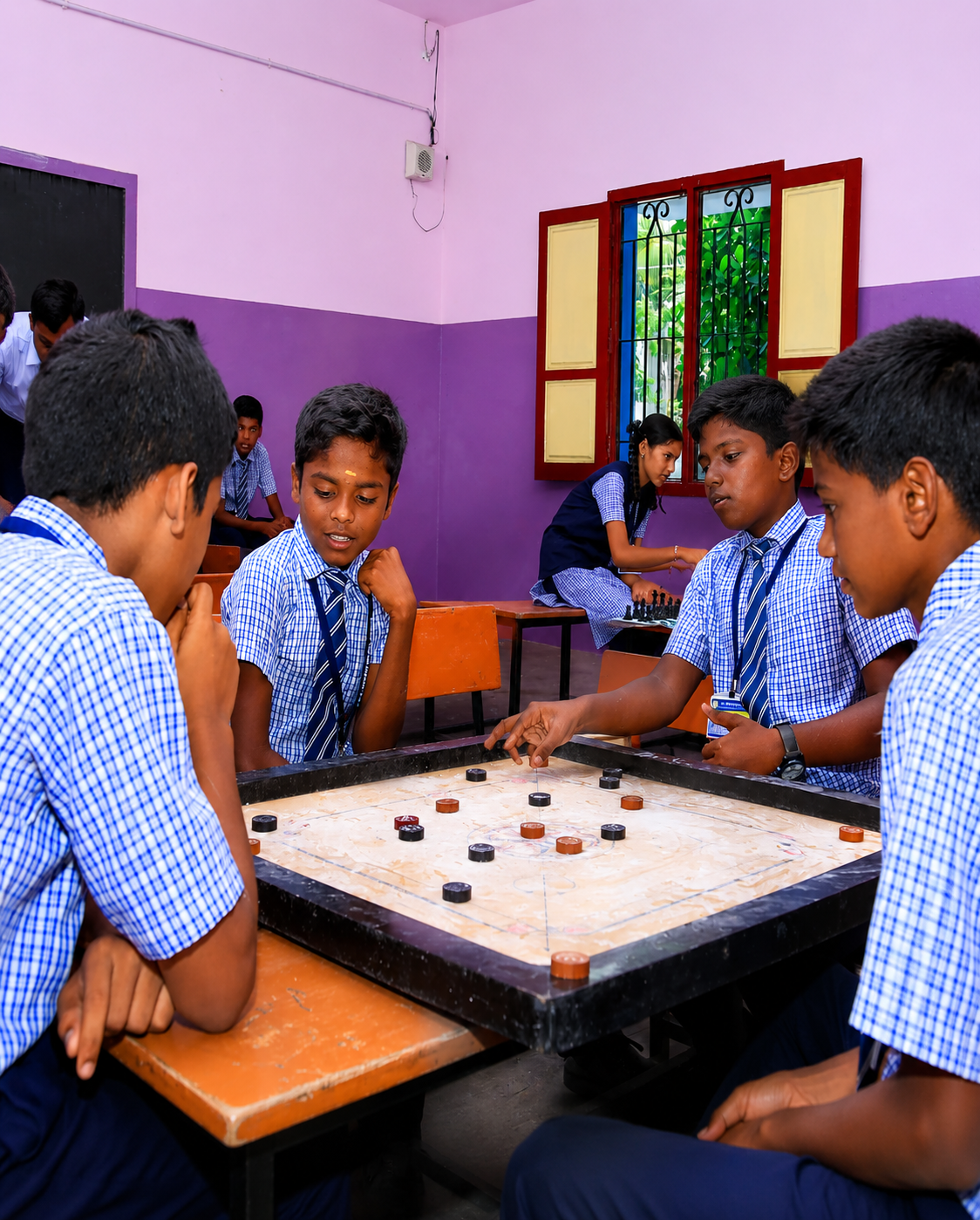 Students enjoying supervised outdoor games in the spacious play area at JMJ School